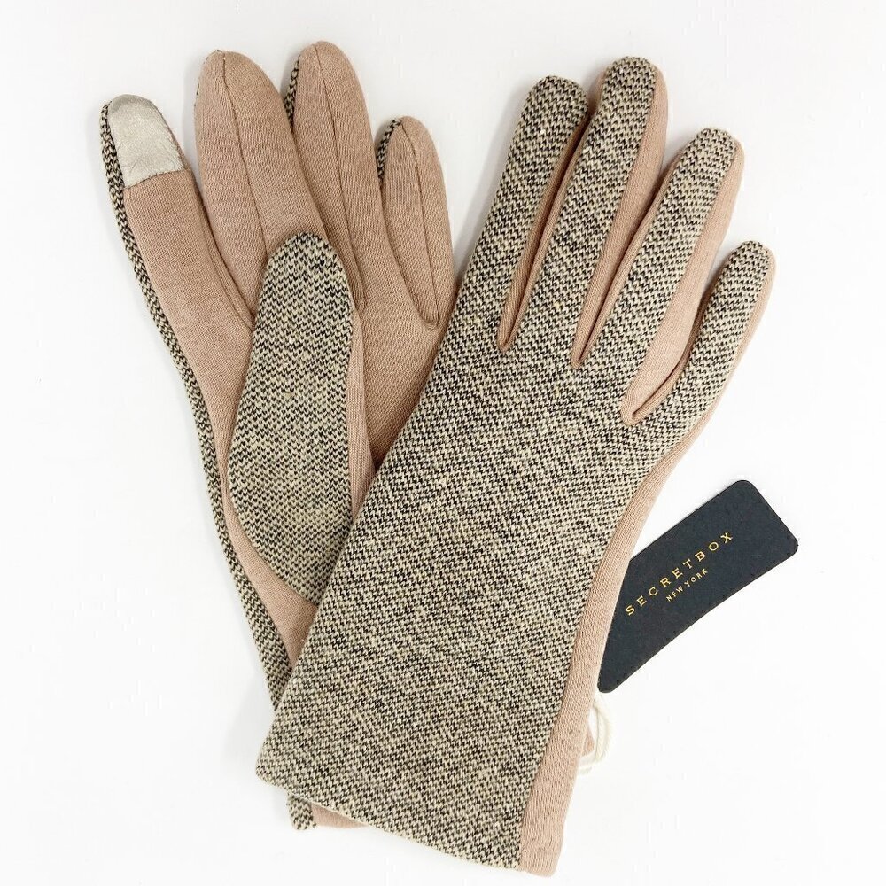 Tan & Black Tweed Textured Touchscreen Gloves